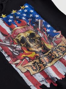 ROMWE Goth Punk Skull Handgun & Rose Print Music Festival Tank Top With Rhinestones & Lace For Women - Black - View 3