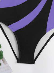 Swim SPRTY Women's Vacation Beach Colorblock Striped One-Piece Swimsuit For Summer - Purple - View 6