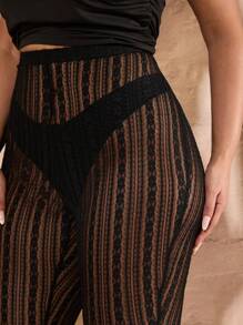 SHEIN BAE New Spring And Summer Plus Size Women's Black Lace See-Through Stockings/Bottoms, Sexy Leggings, Club Women Sexy, Spring For Women, Summer, Holiday Night, Birthday Women, Wedding, Vacation Women, Concert, Gyaru - Black - View 6