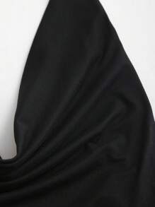 SHEIN PETITE Women's Black Deep V-Neck Halter Backless Bodycon Tank Top, Super Stretchy Soft Comfortable Minimalist Casual Daily Vacation Versatile For Petite Women, Spring/Summer - Black - View 5