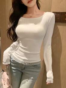 DAZY Camiseta de manga larga para mujer, casual y de moda para uso diario