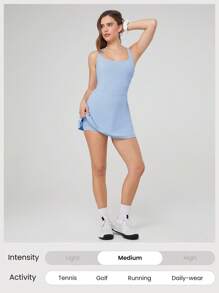 GLOWMODE Quick-Dry Sweat-Wicking Built-In Cups Square-Neck Dress With Built-In Shorts Side Pockets Non-Slip Grips Tennis Golf Gym Daily Casual - Baby Blue - View 8