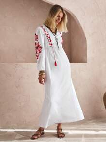 Bóhologie 女士装饰细节 V 领连衣裙 - 白色 - 查看 3