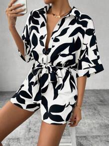 Chiquease 女士植物印花喇叭袖休闲连体裤 - 彩色 - 查看 5