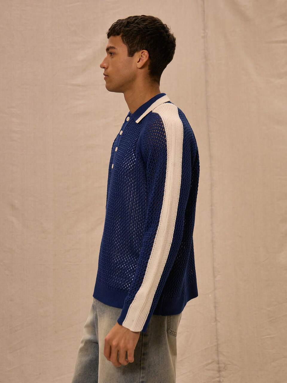 Pullover mit gehäkelter Strickpaneel-Detailverarbeitung, Polokragen und Langarm