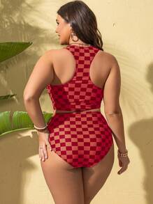 Swim Lushoire Đồ bơi hai mảnh cỡ lớn cho nữ có họa tiết kẻ caro, thiết kế ôm sát và hiệu ứng thon gọn - Nhiều màu - Xem 2