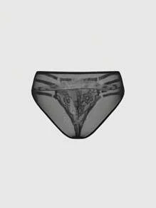 ROMWE Gothic Underwire Lace Triangle Cup Bra & Panty Lingerie Set - Black - View 4