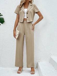 SHEIN Clasi Summer Casual & Professional Short Sleeve Jacket And Pants Suit Set