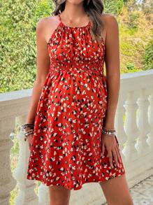 SHEIN Abito da donna SHEINS con vita aderente, fantasia floreale, senza maniche, con spalline a spaghetti, adatto per vacanze e appuntamenti, maternity estivo