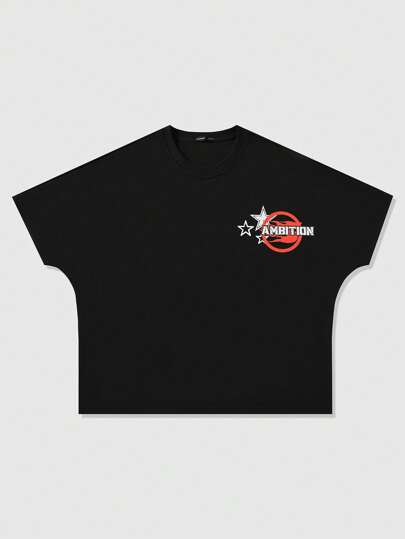 Street Life Men's Letter & Portrait Print Short Sleeve Loose Casual T-Shirt