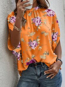 INAWLY Solva 女士花卉印花蝙蝠袖宽松套头衫，适合度假