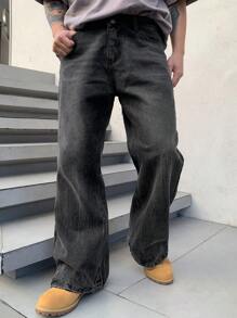 DAZY Men's Washed Striped Flare Leg Denim Jeans, Autumn/Spring - Black - View 5