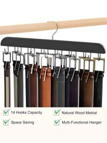 Closet Organizer For Belts/Ties With 1-14 Hooks, Wood Rack With 14 Hooks For Hanging Belts, Wall-Mounted Hanger - Tie Rack - Organizer - Belt Rack - Black - View 3