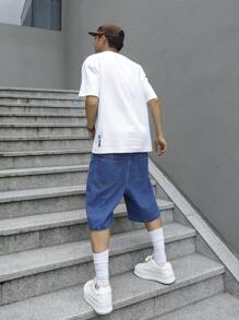 Manfinity EMRG Plus Size Men's Simple Casual Denim Shorts, Suitable For Summer Going Out Urban Hang Out Street Vacation