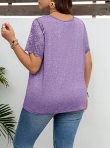 EMERY ROSE Blusa de encaje de contraste con volantes para mujer talla grande - Púrpura malva - Ver 2