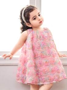 Baby Girl Elegant Floral Mesh Summer Dress