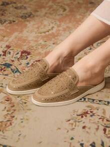 CUCCOO TILAWA Women's Fashionable Daily Casual Khaki Rhinestone Loafer Shoes - Khaki - View 13