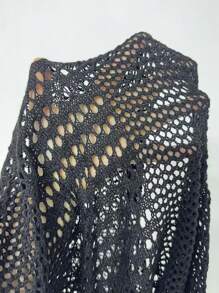 Swim Basics Solid V-Neck Sheer Coverup Summer Dress - Black - View 6