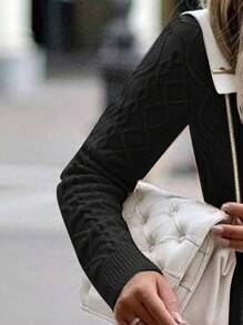 RueChic 高領開叉下擺絞花針織毛衣洋裝 - 黑色 - 查看 5