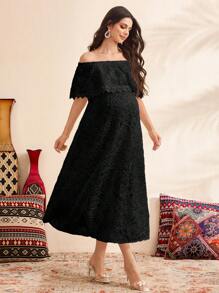 SHEIN Women's Simple Off-Shoulder Maternity Dress, Daily Wear - Black - View 5