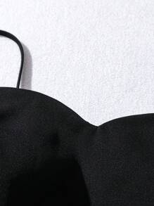 SHEIN Clasi 2pcs/Set Plus Size Women Solid Color Spaghetti Strap Short Sleeve Top And Striped Print Tie Waist Shorts - Black - View 3