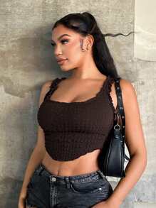 SHEIN SXY Sexy Ruffle Asymmetrical Square Neck Cropped Women Tank Top,Y2k,Club Women Sexy,Summer Tops,Going Out ,Concert Women,Rave, Festival,Streetwear For Women,Gyaru,Brown