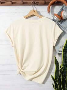 INAWLY Women's Embroidered Pattern Short Sleeve T-Shirt, Loose Fit, Polyester Knit Fabric, Suitable For Spring And Summer - Multicolor - View 2