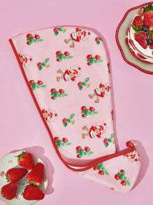 Strawberry Shortcake X SHEIN Cute Strawberry Printed Hair Drying Hat, Suitable For Any Hair Type & Length, Absorbs Water Quickly, Country Ditsy Floral Style, For Home Bathroom Summer Hair Bonnet