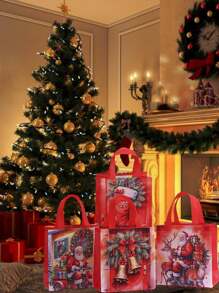 4/12/20pcs Gift Bags With Santa Claus Print - Reusable Party Gift Tote Bags For Presents - Non-Woven Retail Shopping Bags With Handles For Holiday & Birthday Gifts, Valentine's Day, Valentines Wedding, Birthday,Christmas Decorations, Suplies