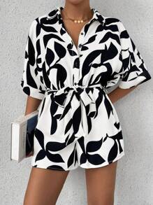 Chiquease 女士植物印花喇叭袖休闲连体裤 - 彩色 - 查看 6