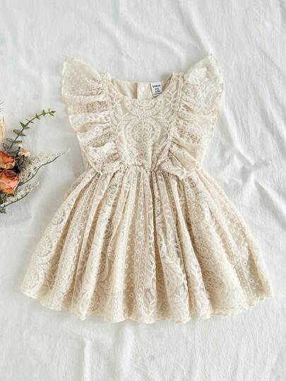 SHEIN Vintaside Kids Baby Girls' Soft Apricot Mesh Sleeveless Dress, Minimalist Style, Suitable For Festivals, Elegant Outings, And Cozy Home Wear, Spring/Summer