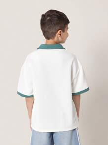 Sumwon Studios Youth Quarter Zip Polo Top Casual Street Style Athletic Sports Training Everyday Wear Spring Summer Fashion Urban Streetwear - White - View 2