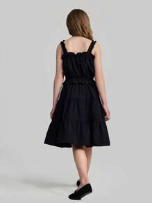 Ontre Tween Girl Ruffled Crop Top And Mini Skirt 2 Pieces Set - Black - View 2