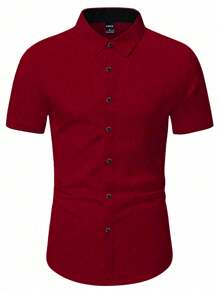 Manfinity Mode Men's Casual Simple Front Button Short Sleeve Shirt, Summer