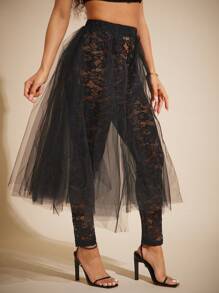 Vixey Sheer Lace Legging With Tulle Skirt, Festival, Spring, Summer For Women, Easter, Festival For Women - Black - View 5