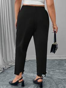 Chikora Plus Size Simple Solid Color Casual Pants, Suitable For Summer - Black - View 2
