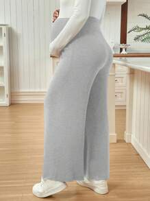 SHEIN Adjustable Waist Wide Leg Maternity Pants - Light Grey - View 2