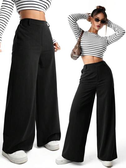 SHEIN Sparklyn Pantalones de pierna ancha de unicolor elegantes para adolescentes