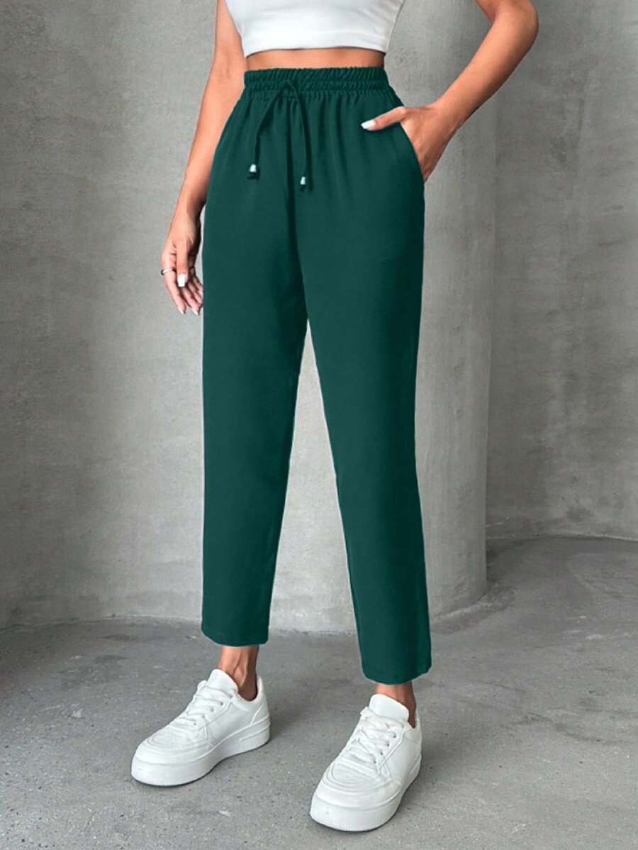 EURMUSE Petite Pants With Drawstring, Slanted Pockets - Green - View 1