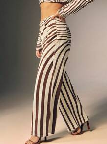 Denimoi Women's Striped Print Pocket Loose Wide Leg Casual Jeans - Dark Wash - View 3