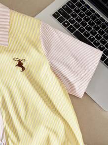 SHEIN Tween Boy Contrast Collar Polo Shirt And Shorts Set - White - View 6