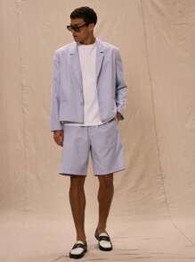 Musero Boxy Fit "M" Embroidered Blazer Only Spring Summer Vacation - Baby Blue - View 5