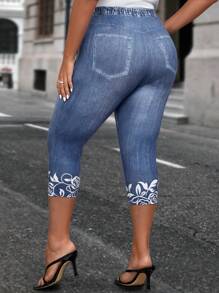 EMERY ROSE 牛仔效果和花卉印花夏季紧身裤