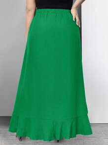 SHEIN LUNE Plus Size Women Ruffled High Waist Wide Leg Casual Pants Culottes - Green - View 2