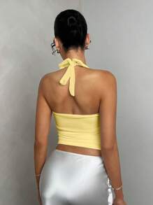 Glamine 性感白色露背褶皱无袖背心，外出背心，女士派对上衣，节日狂欢背心 - 黃色 - 查看 2