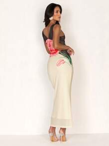 Glamine Women's Sexy Elegant Romantic Big Floral Print Mesh Long Dress, Suitable For Holiday, Romantic Dates - Multicolor - View 3