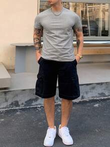 DAZY 男士休闲百搭灰色短袖 T 恤，夏季 - 灰色 - 查看 3