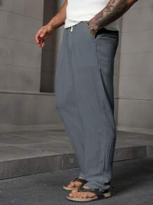 Manfinity RSRT Men's Elastic Waist Linen White Pants - Grey - View 5