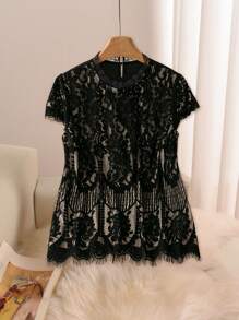 Reflora Áo kiểu voan ren phối họa tiết thanh lịch cỡ lớn, thích hợp mặc hàng ngày, phong cách Boho/Bohemian, đi nghỉ mát, nghỉ dưỡng/du lịch mùa hè, dự tiệc cưới, áo kiểu nữ casual mùa hè, áo mùa hè kín đáo, áo hoa, áo sơ mi nữ, áo ngộ nghĩnh, thích hợp mặc hàng ngày thanh lịch, đi nghỉ mát, mùa hè. - màu đen - Xem 8