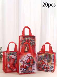 4/12/20pcs Gift Bags With Santa Claus Print - Reusable Party Gift Tote Bags For Presents - Non-Woven Retail Shopping Bags With Handles For Holiday & Birthday Gifts, Valentine's Day, Valentines Wedding, Birthday,Christmas Decorations, Suplies